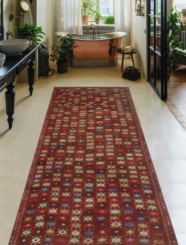 Fine VTG Colton Burgundy/Beige Runner, 3'7" x 9'8"