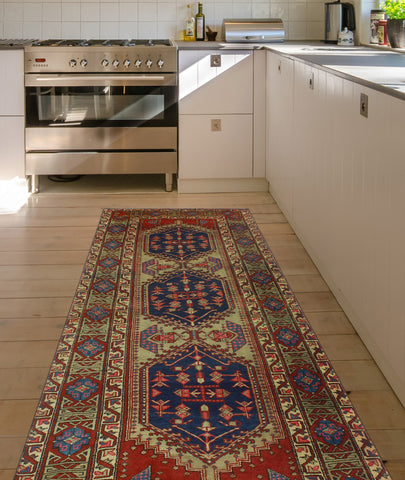 Fine VTG Halime Red/Navy Runner, 3'9" x 8'6"