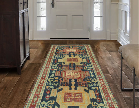 Fine VTG Omolara Red/Navy Rug, 4'7" x 9'4"
