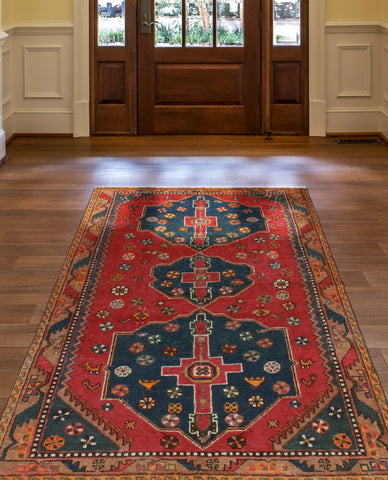 Fine VTG Dagobert Red/Charcoal Rug, 4'0" x 6'8"