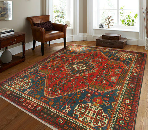 Fine VTG Culbart Red/Navy Rug, 5'10" x 7'5"