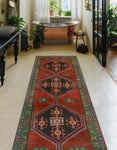 Fine VTG Baith Red/Charcoal Runner, 3'6" x 9'3"