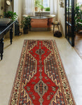 Fine VTG Beomann Red/Ivory Runner, 3'7" x 10'1"