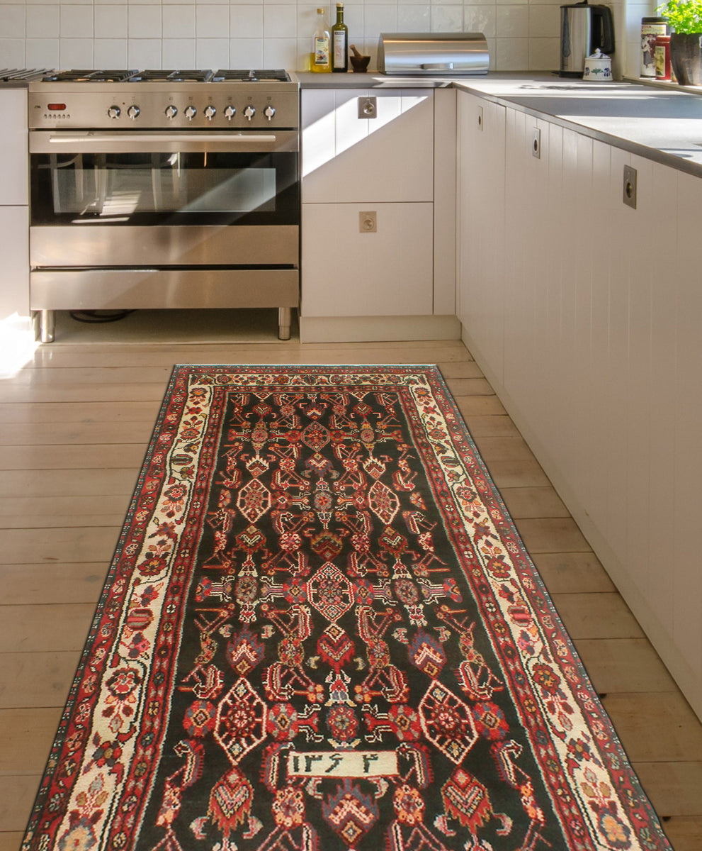 Fine VTG Nelson Charcoal/Ivory Runner, 3'8 x 8'9 – Noori Rug
