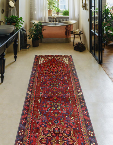 Fine VTG Berford Burgundy/Charcoal Runner, 3'3" x 10'11"