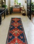 Fine VTG Noe Navy/Red Runner, 2'10" x 8'9"