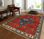 Fine VTG Fattah Red/Navy Rug, 5'4" x 6'11"