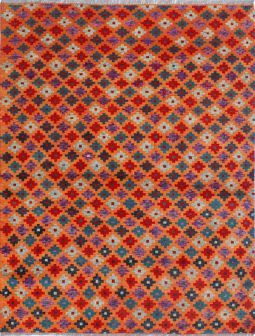 Balochi Kayode Orange/Red Rug, 4'10" x 6'7"