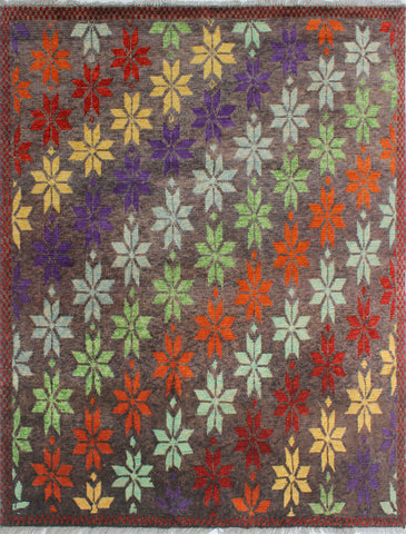 Balochi Megan Grey/Orange Rug, 4'10" x 6'2"