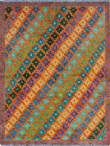 Balochi Sharifa Orange/Red Rug, 4'10" x 5'6"