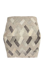 Geometric Leather & Wool Pouf Owen, Grey (18"x18"x18")