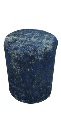 Vintage Distressed Pouf Aleta, Blue (16"x16"x20")