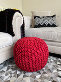 Miya knitted Pouf, Red (20"x20"x14")