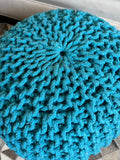Miya knitted Pouf, Turquoise (16"x16"x14")
