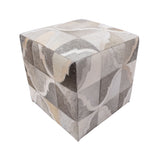 Geometric Hide Pouf Braxton, Grey (18"x18"x18")