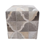 Geometric Hide Pouf Braxton, Grey (18"x18"x18")